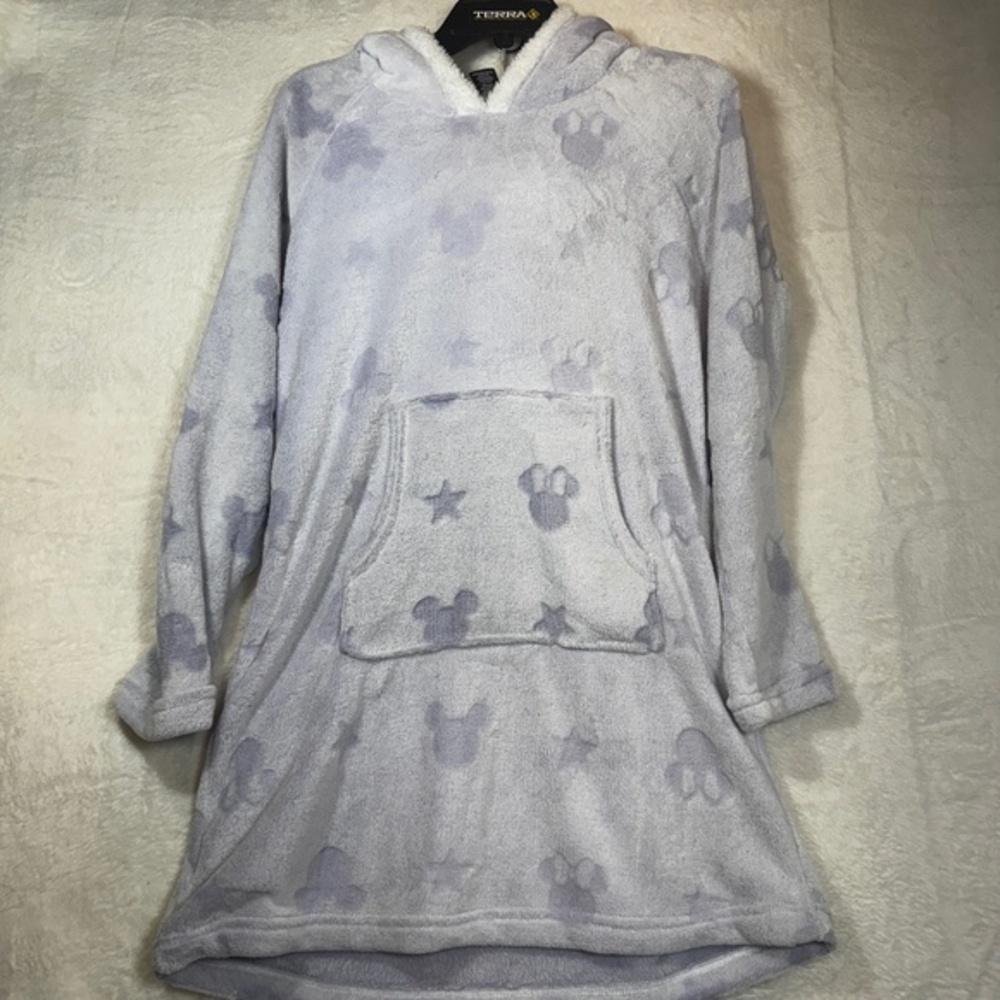 Disney Nightdress Womens Size Small Purple Hooded Fleece Knee Length Mickey Mous